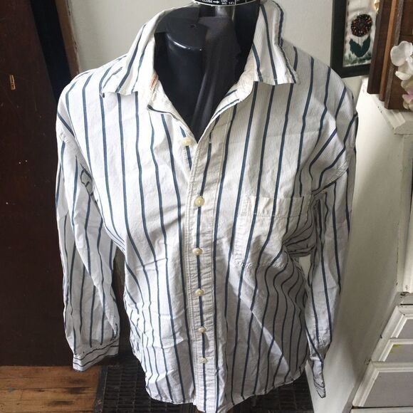 Timberland L white and blue striped button down shirt - Picture 1 of 3